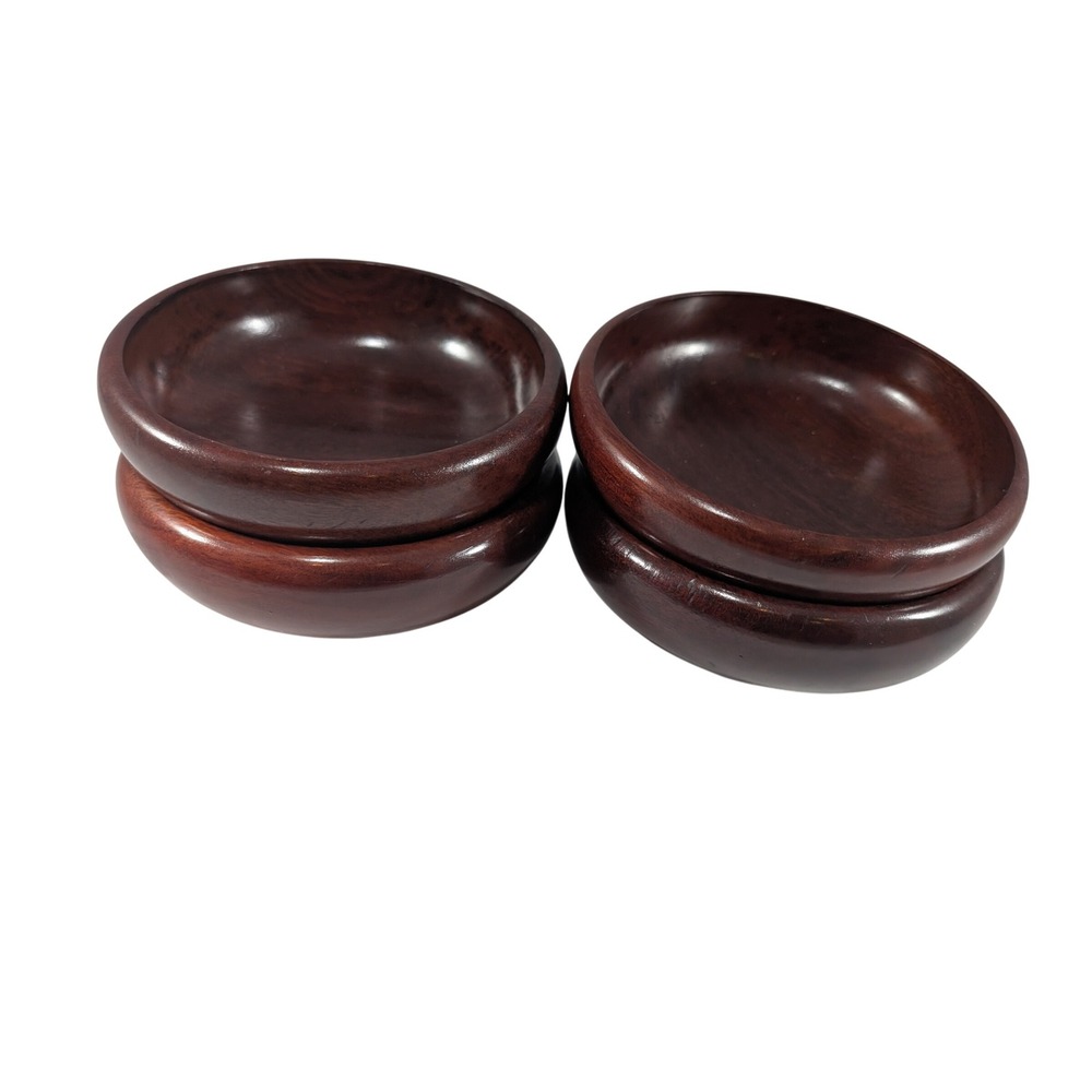 Set of 4 Wooden Bowls Dark Rich Brown Serving Dishes Charcuterie made in Haiti‎